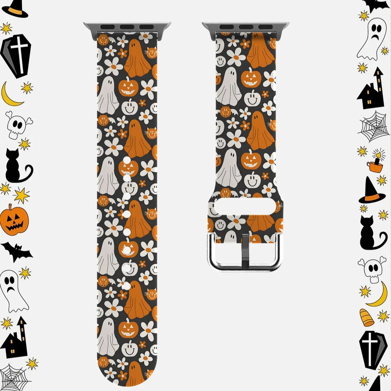 1PC Ghost Pumpkin Silicone Watch Band, For Apple Watch 38mm-49mm, Halloween Gift, Unisex Sport Replacement Strap, Smartwatch Accessories