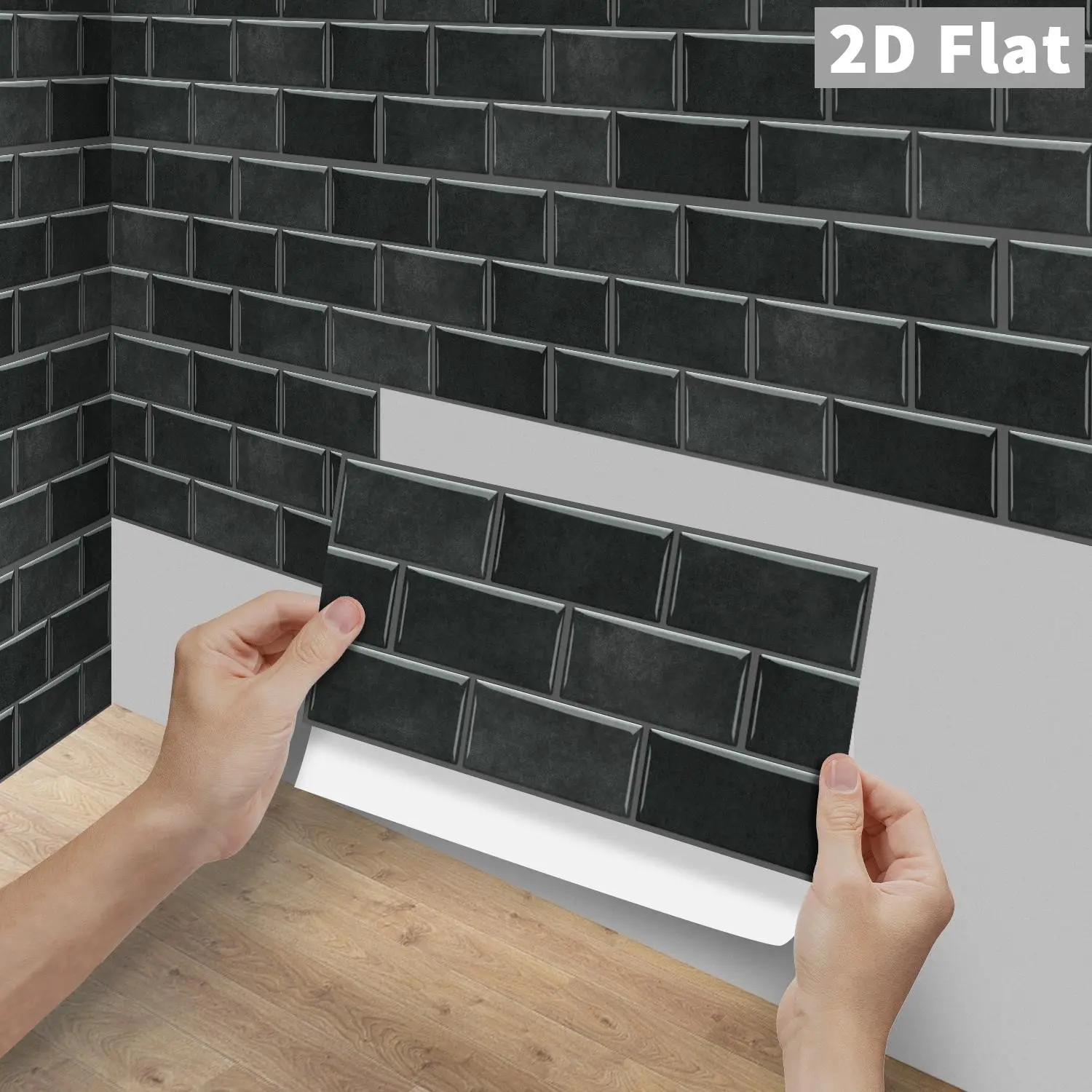 6/12/24/48 Pcs Per Box FG Matte Black Subway Brick PVC Crystal Tile Stickers, Decorative Wall Sticker, Peel & Stick Waterproof Oilproof Backsplash Panels, DIY Self-Adhesive Wall Decals for Kitchen, Bathroom, Surfaces, Home Renovation Decor