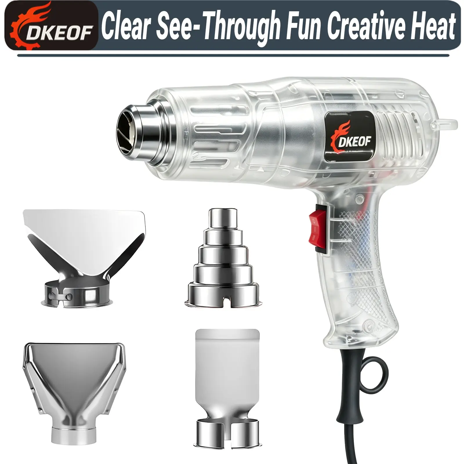 Unique Transparent Heat Gun Tool with Dual Temperature Control, Overheat Protection, Quick Heating, Multi-Use for DIY, Home and Professional Applications