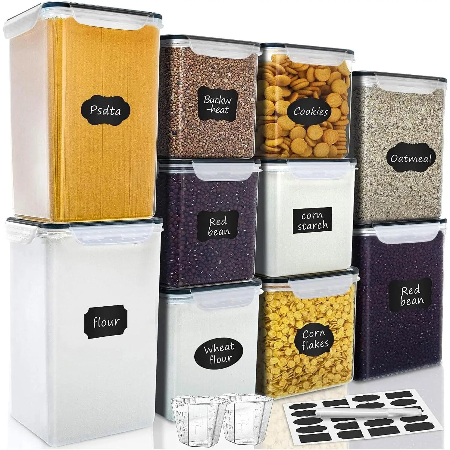 Large Tall Airtight  Storage Containers, 10 PACK Plastic Airtight Kitchen & Pantry Organization, Ideal for Flour & Sugar Plastic Canisters with Labels