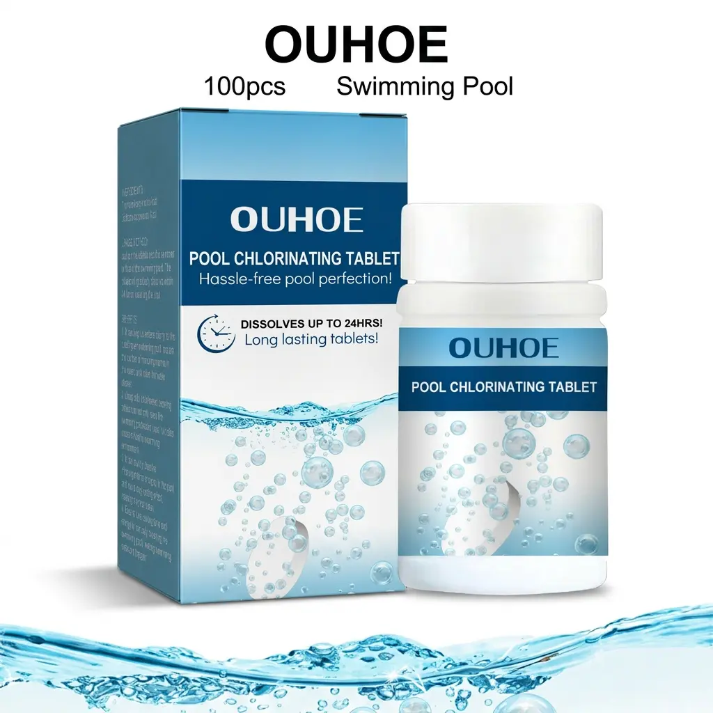 OUHOE Pool Maintenance Tablets 100pcs, Chlorinating Tablets for Clean-Looking Pool Water and Daily Pool Care