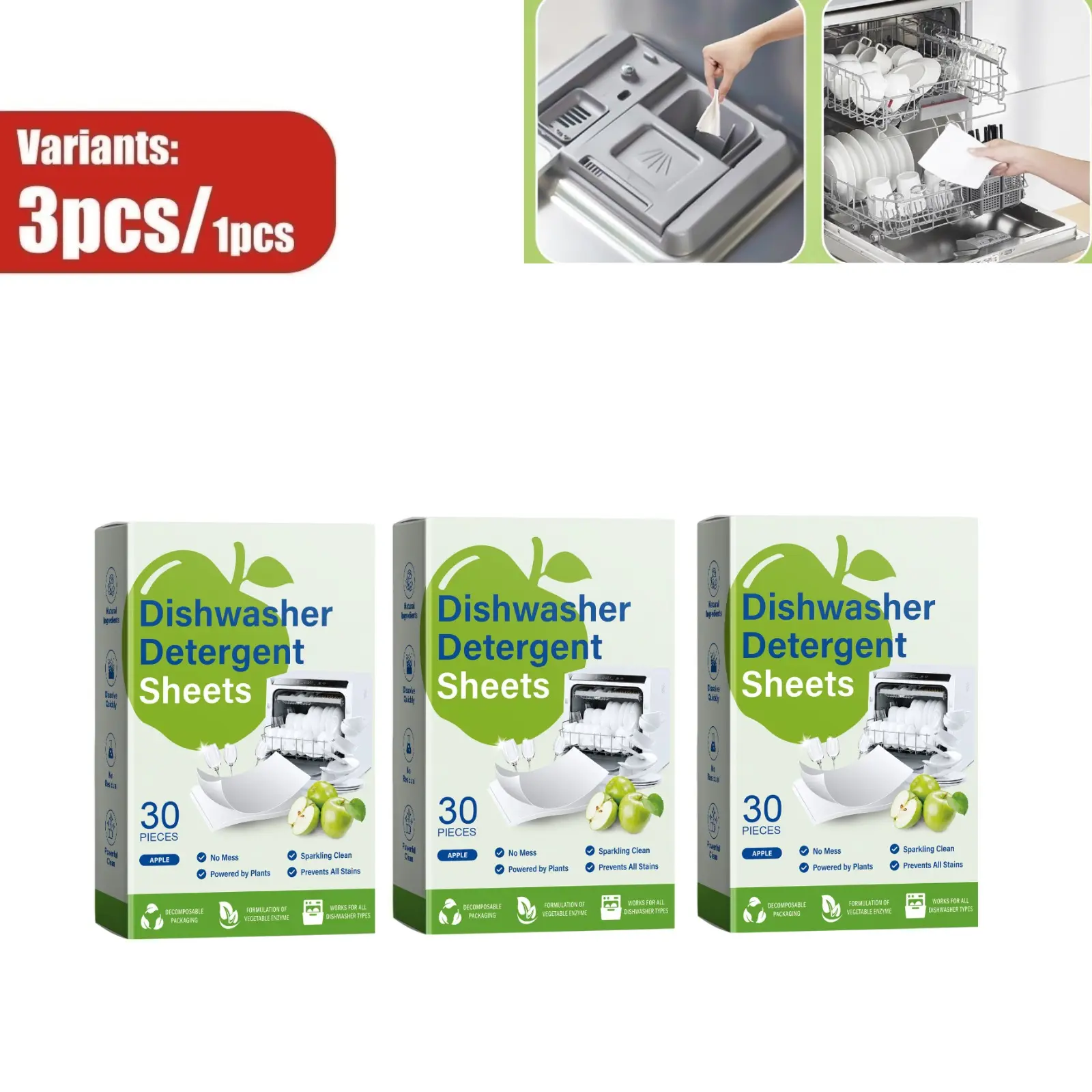 Dishwasher Detergent Sheets Liquid-Free Dish Soap Cleaner Strips Eco-Friendly No Plastic Dishwasher Pods Detergent Use in Dishwasher or Sink Leaving Dishes Sparkling Clean (Apple) Kitchen Cleaners