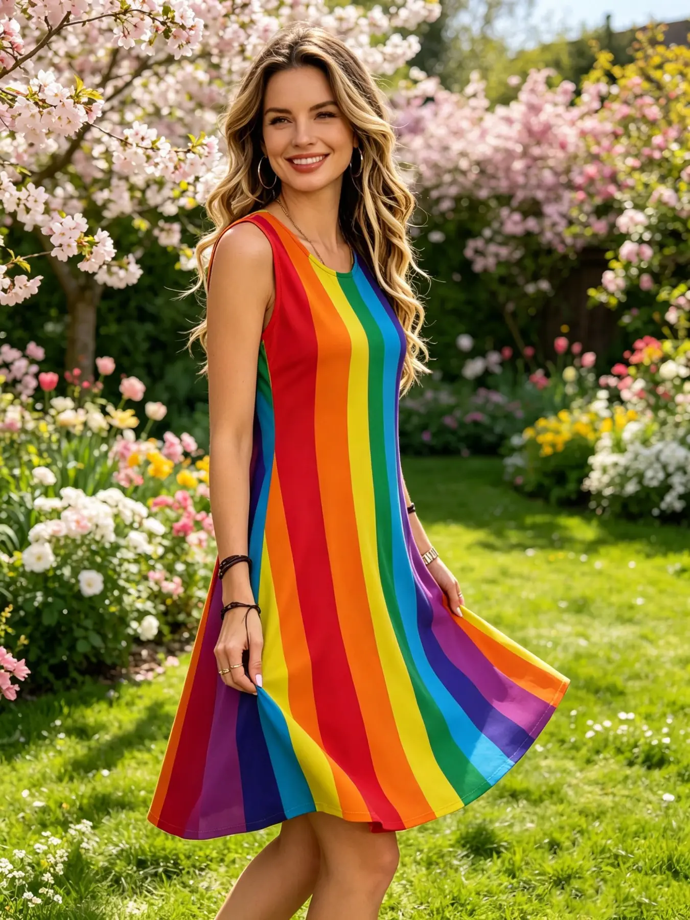 Pride Season Essential Women's Rainbow Striped Casual Dress, Love Always Wins, Stylish and Comfortable, Perfect for Celebrations