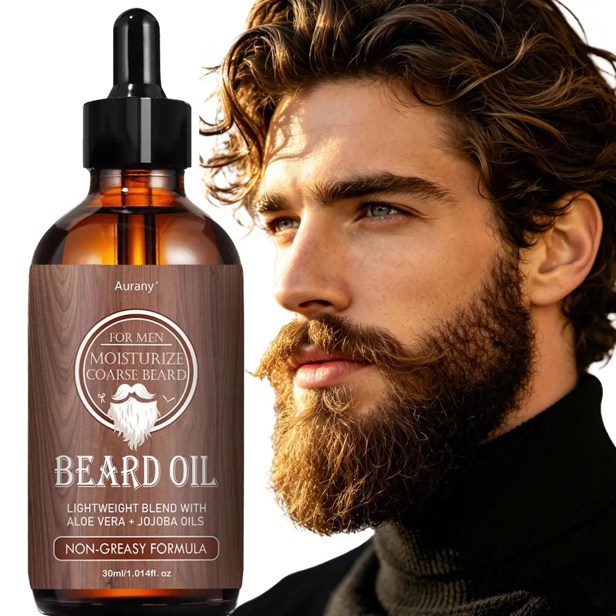 1PC-Beard Oil,Men Beard Oil,Mustache Oil, Lightweight Blend With Aloe Vera + Jojoba Oils, Daily Use, Daily Moisturizes Coarse Beard, Non-Greasy Formula, Moisturizing, Softens & Tames For A Healthy Look, Non-Oily Formula-30ml