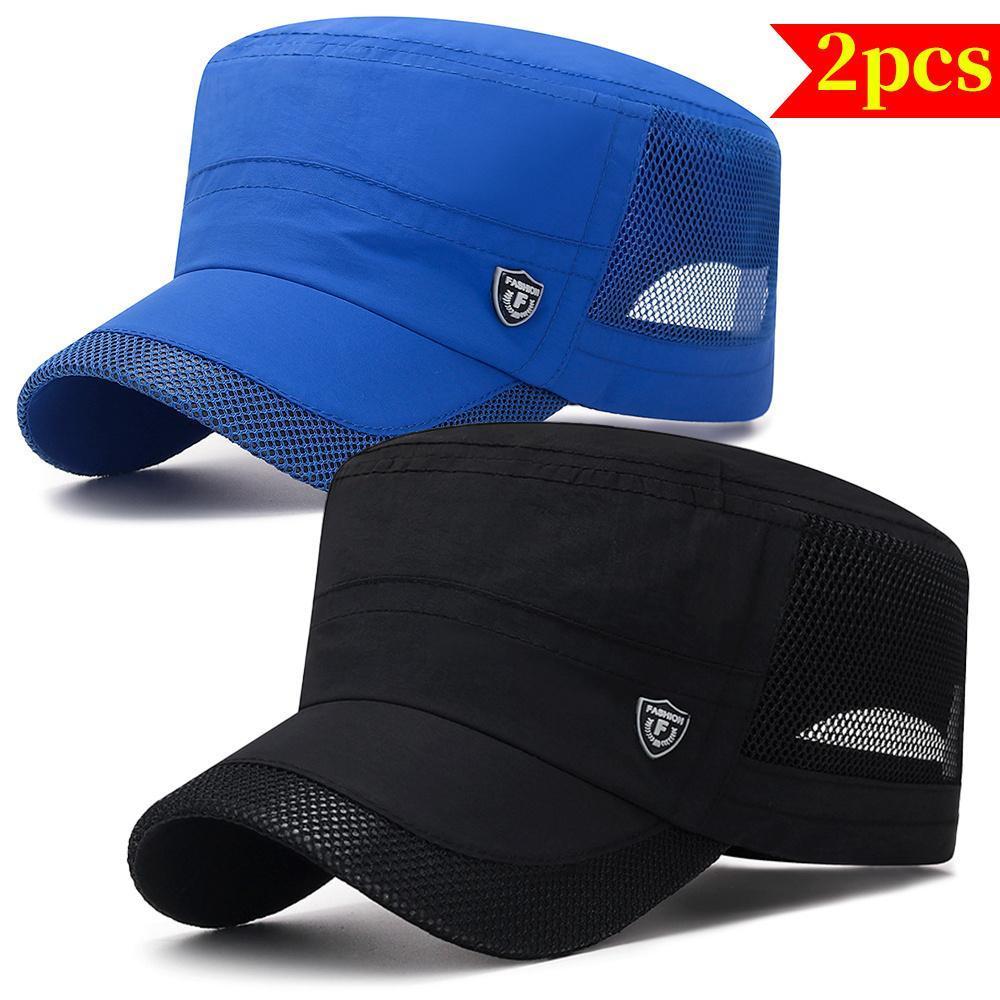 Unisex Adults' 2-Pack Flat Top Baseball Caps, All Seasons Quick-Dry Mesh Sun Protection, Breathable Thin Profile Sports & Outdoor Hats