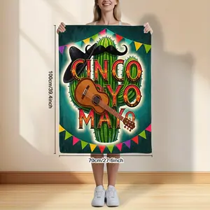 SoftHaven USA-Made Polyester Flannel Throw Blanket - Personalized, Body-Warming, Fashion, Fluffy Fabric Blanket with Cinco de Mayo Cactus & Guitar Print, Machine Washable for Bed/Sofa, Mom Gift, Personalized Blankets, Body-Warming Blankets