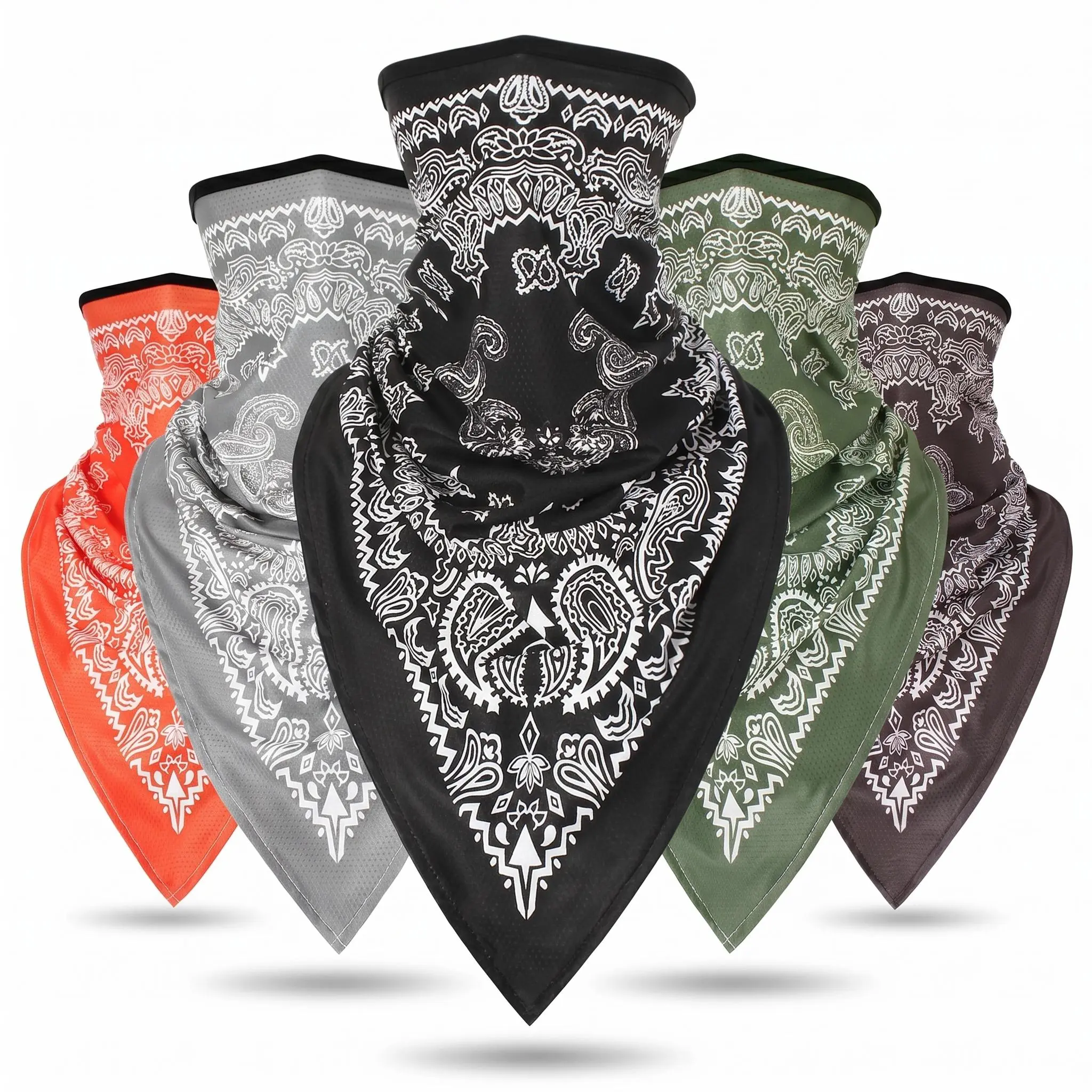 5PCS Ice Silk Fabric Neck Gaiter - Unisex Adults' Paisley Print Breathable Cool-to-Touch 1 Size Sun UV Dust Protection Headwear for Biking, Skateboarding - Convertible to Bandana, Mask, Balaclava, Triangle Cut Scarf - Sports Outdoor Face Cover, One Size,,