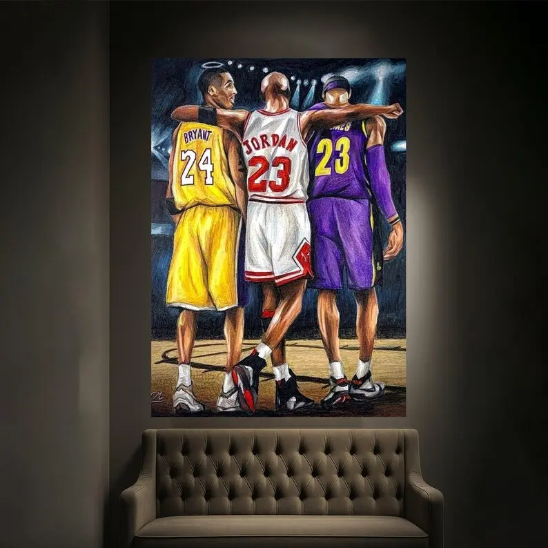 Legendary Basketball Trio Canvas, Sports Icons Wall Art, Athletic Inspiration Canvas, Competitive Spirit Decoration, Gym Wall Canvas Art