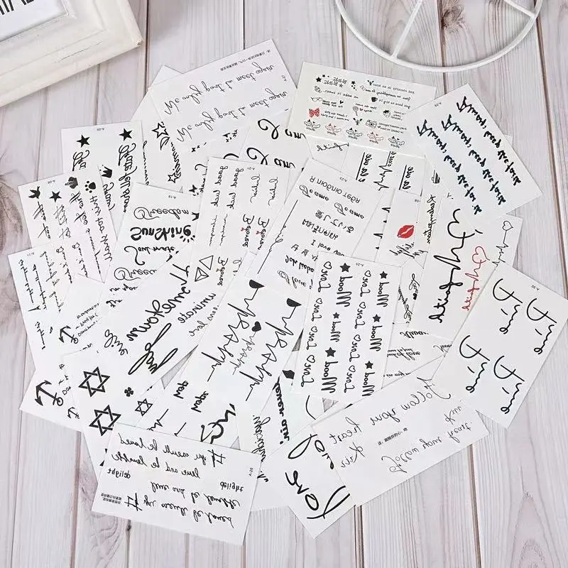 30Pcs Ins Style Black White Letter Fake Tattoos for Couples Men Women, Waterproof Long Lasting Personalized Stickers for Collarbone Arm Ankle