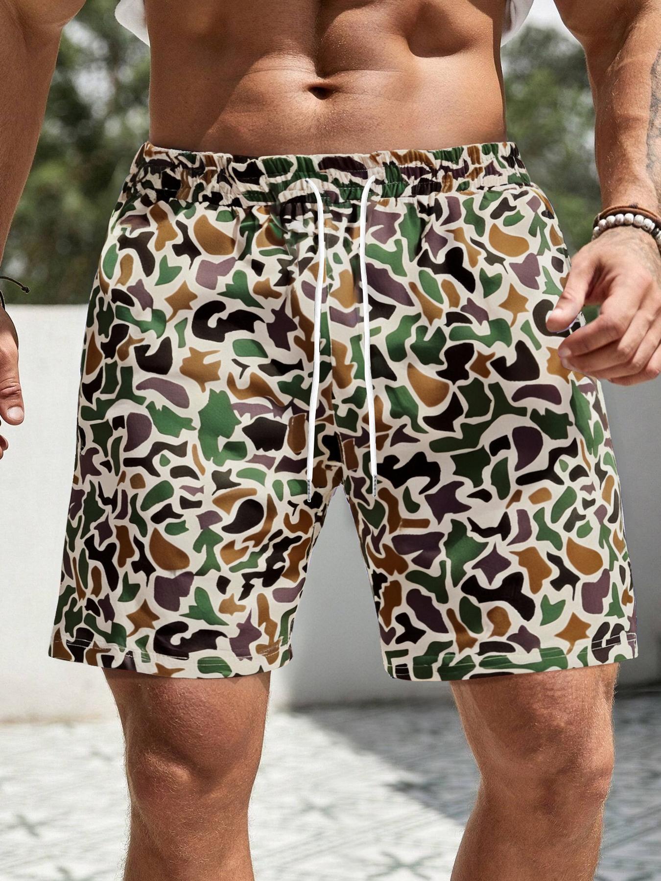 Men's Camo Print Shorts, Casual Sport Shorts, Summer Style Shorts, Menswear, Regular Fit Casual Street Comfy Breathable Tropical Shorts for Summer, Men's Bottoms for Daily Wear