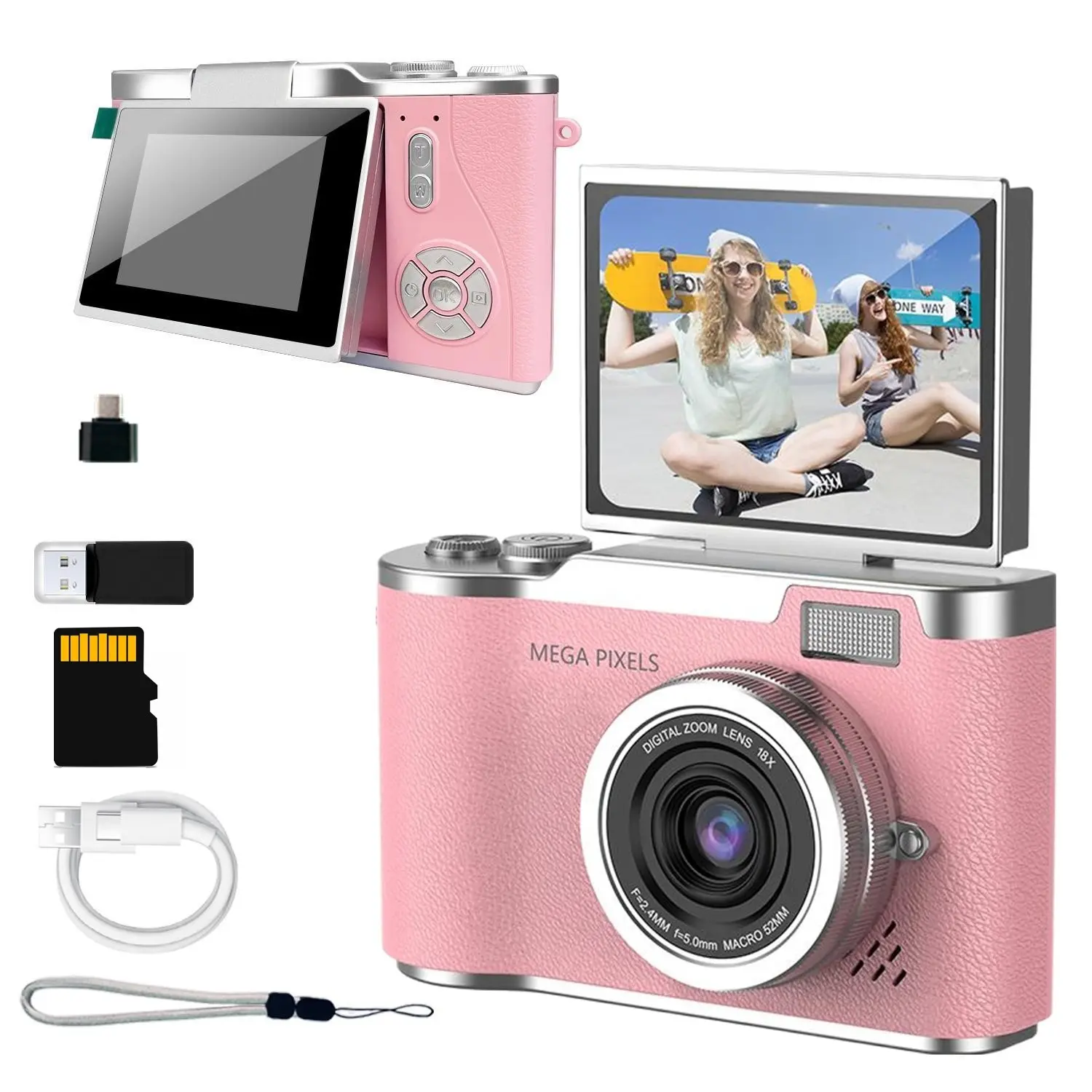 Digital Camera,1080P HD portable digital camera,high-definition camera suitable for photography,video recording,autofocus,high-definition pixel camera,anti shake,180°Flip screen & Colorffilters,18x digital zoom,and shooting digital cameras
