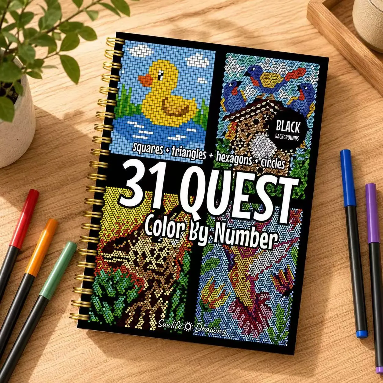 31 Colors Digital Dot Puzzle Book, Addictive Coloring Activity Book, Color By Number, Squares, Circles, Relax Brain, Reveal Hidden Art, Perfect for Stress Relief and Fun