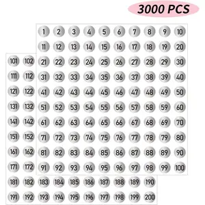 3000 count Number Stickers Labels, 0.4''  Consecutive Number Stickers 1-200, Vinyl Numbered Sticker, Self-Adhesive and -Free, Use for Indoor and Outdoor