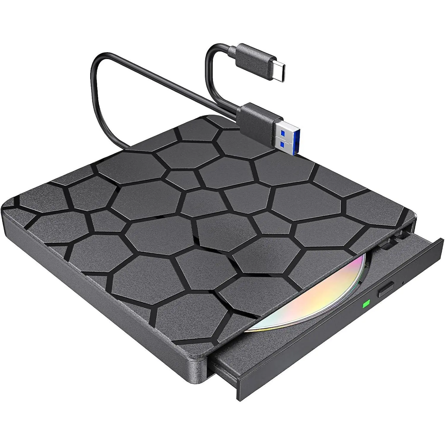 External CD/DVD Drive for Laptop, USB 3.0 & Type-C Portable CD Burner DVD Player, Plug and Play CD Reader Writer for MacBook Pro/Air, Windows 11/10/7, Linux, Ultra Slim Optical Drive