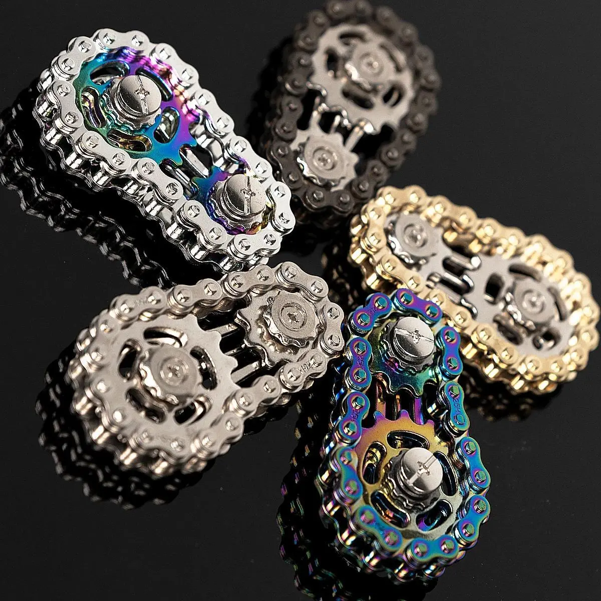 # Bicycle Chain Finger Spinner, Silent CNC Machined Stainless Steel Gear Fidget Toy for Adults, Office Stress Relief  Focus Tool