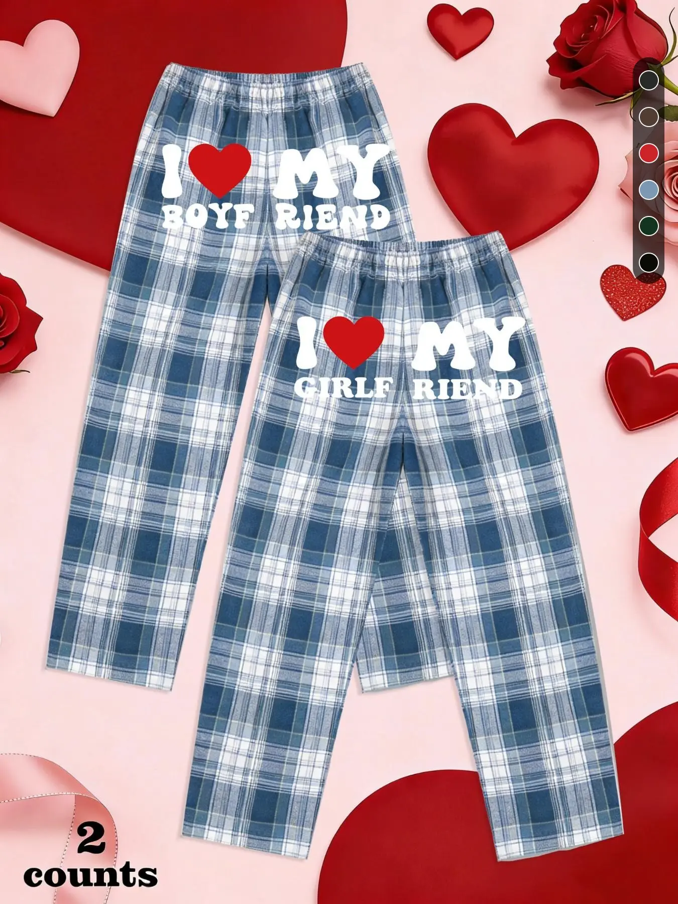 2-Piece Couples Matching Plaid Pants Set, Couple Outfits Set, Couple Clothing Set, Letter Print, Comfortable Casual Sleepwear, Loose Fit Elastic Waist, Soft Fabric, All-Season Home Wear