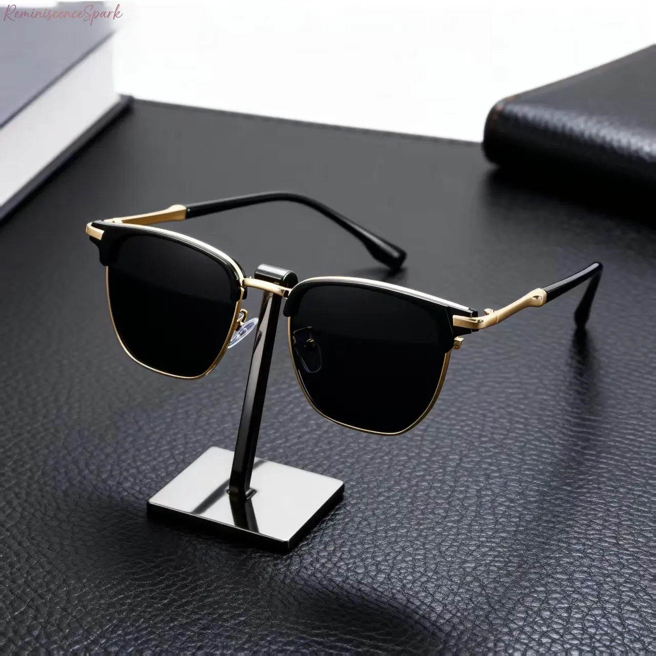 Men’s Versatile Fashion Sunnies - Half Rim Browline Rectangle Vintage Sunglasses, Black Gold Frame, Gray Lens, Full UV Block UV400 Sun Protective Eyewear, for Outdoor Driving, Casual Gifting, Sunglasses Frame