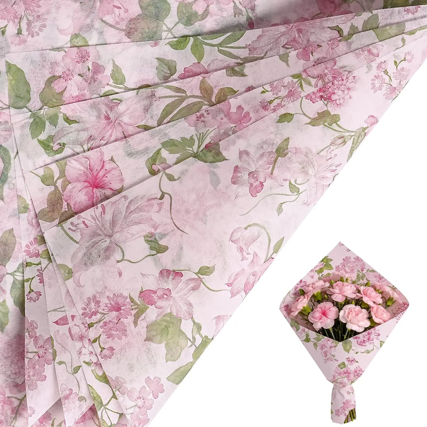 10 Sheets  Flower Wrapping Paper, Romantic Watercolor Flower Design  Reversible Bouquet Paper for Florist, Wedding, Birthday, Mother's Day, DIY Craft, 20 x 22 in Sheets