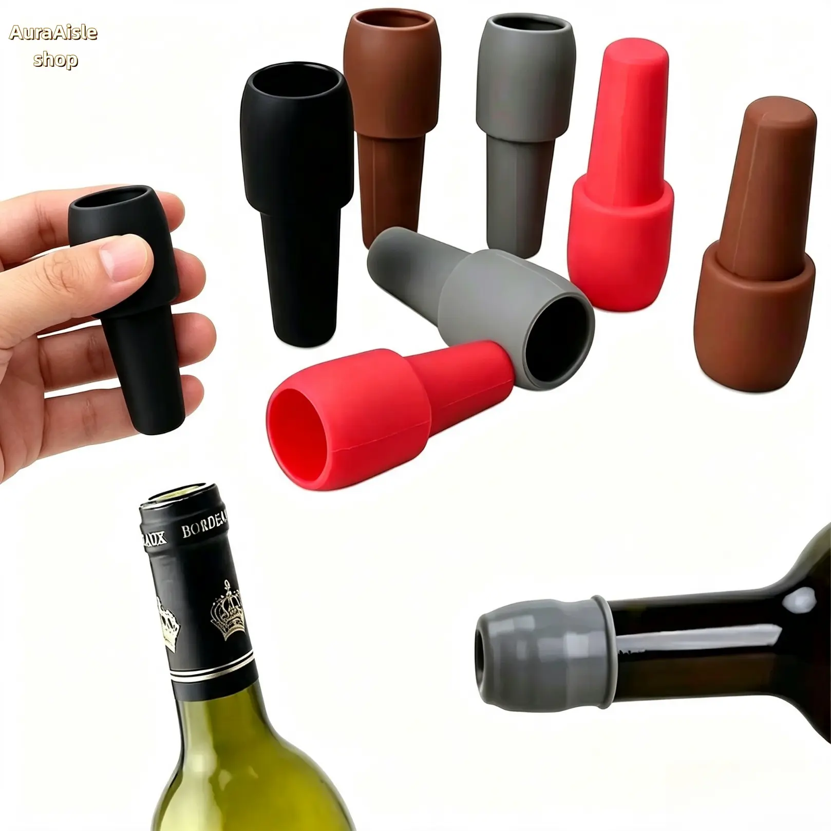 Random Color Silicone Wine Stopper, Reusable Airtight Wine Bottle Sealer, Universal Champagne Stopper, Leak Proof Beverage Bottle Plug, Practical Kitchen Bar Gadget for Wine Preservation