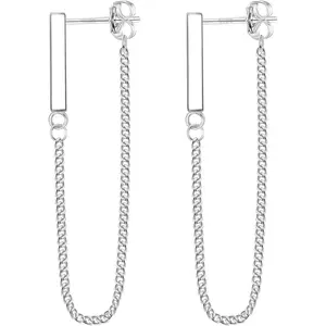GEMQUEEN Solid 925 Sterling Silver Chain Dangle Earrings Jewelry Set • Dainty Star CZ Ball Bar Drop Studs • Hypoallergenic White Gold Plated Minimalist Ear Piercing summerwins