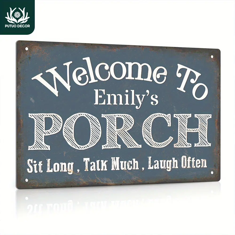[Customized] Putuo Decor Personalized Porch Sign, Custom Name, Use Outdoor/Indoor, 12X8 Inches Metal Sign