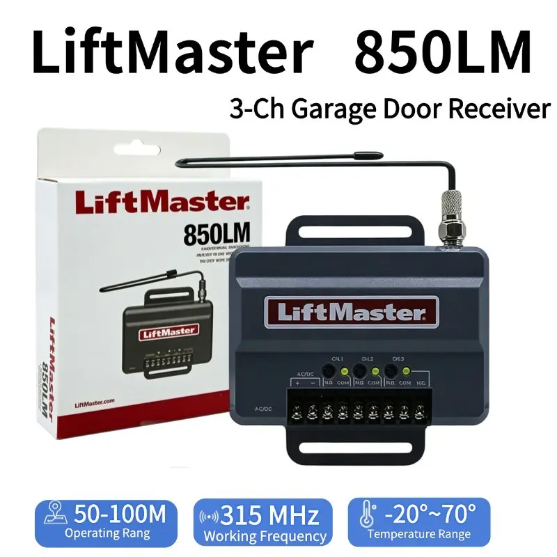 Liftmaster 850lm RF Receiver, Multi-Frequency 310/315/390mhz, Wireless Control Module, Compatible with 893max, 891lm, 893lm, 890max