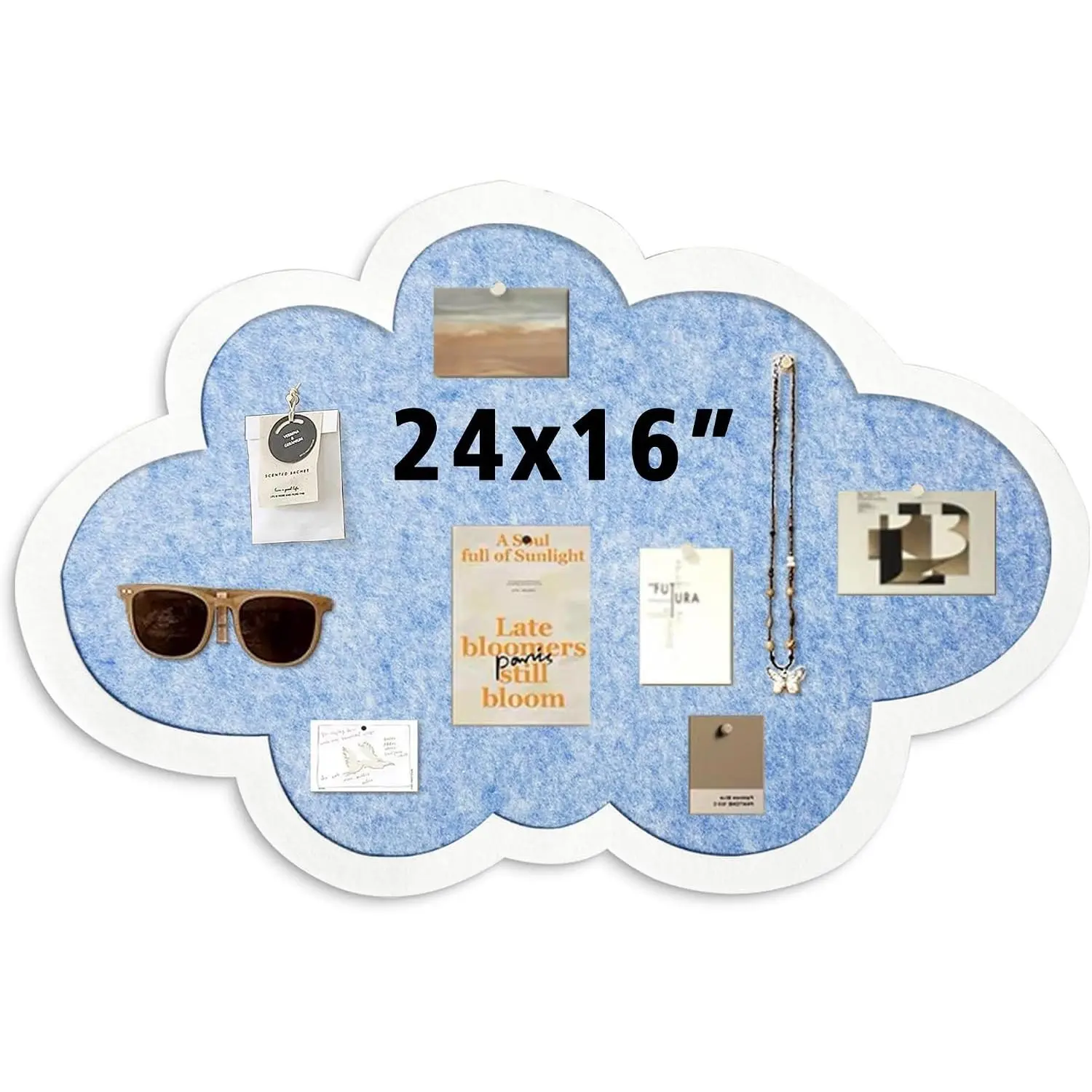 Cute Cloud Felt Board for Wall 24x16, Foldable Vision Board & Photo Display Board, Aesthetic Pin Board for Notes, Pictures & Jewelry Organizer, Dorm Room Decor for Bedroom Office(Cloud-Baby Blue)