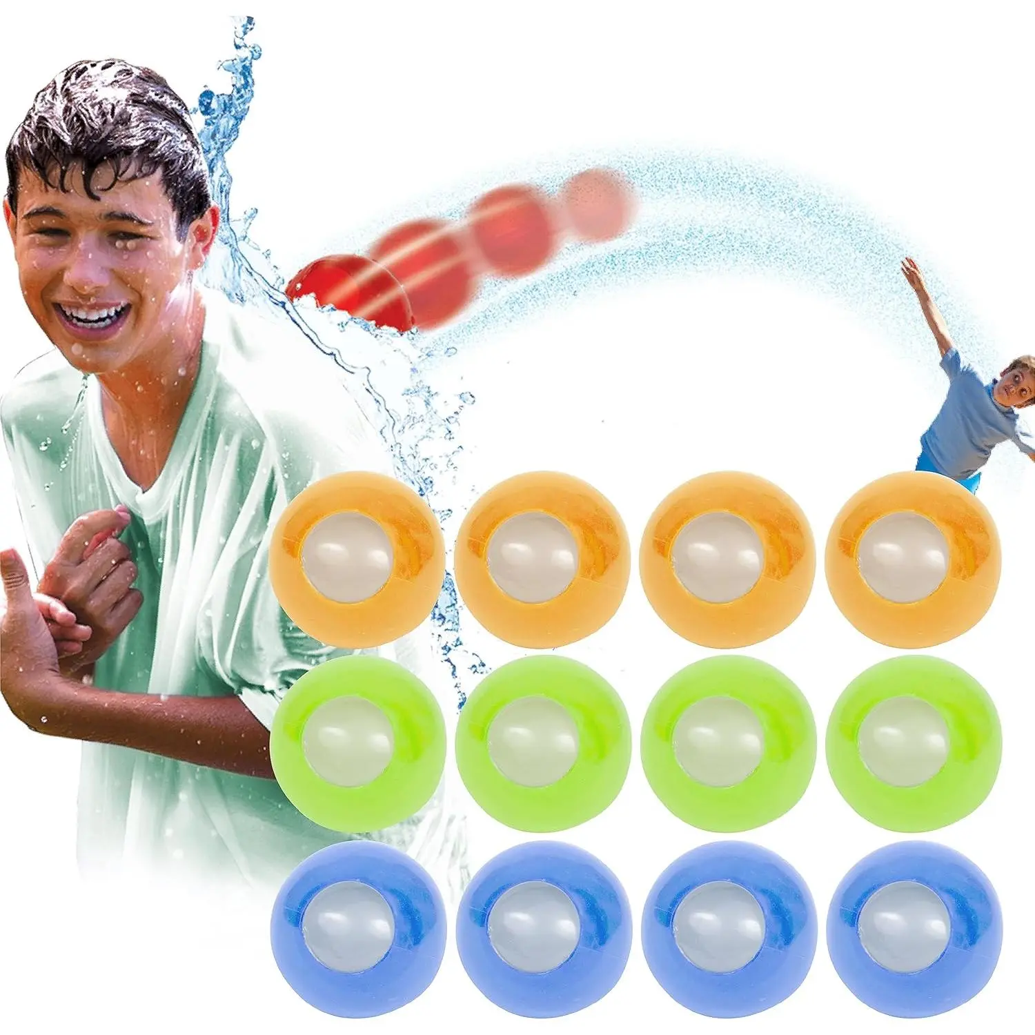12-Pack Reusable Silicone Hurricane Water Balls - Self-Sealing Quick-Fill Sports Outdoor Play Toys for Kids Age 5+, Assorted Colors, Choking Hazard Warning, Magnet-Free Safe Design, Sun Play