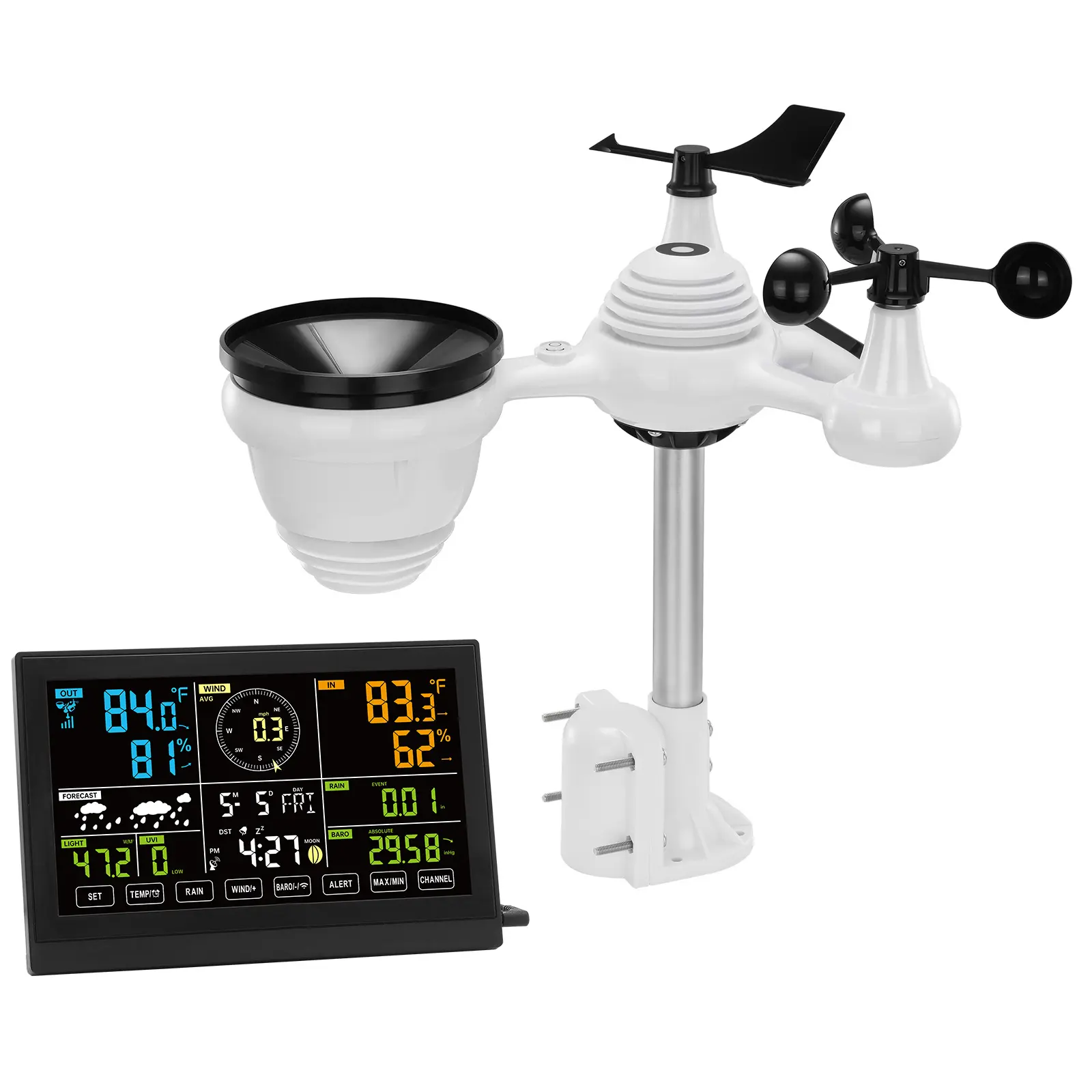 7-in-1 Weather Station, 7.5 in Color Display, 150M Transmission Distance, Experience Upgrade