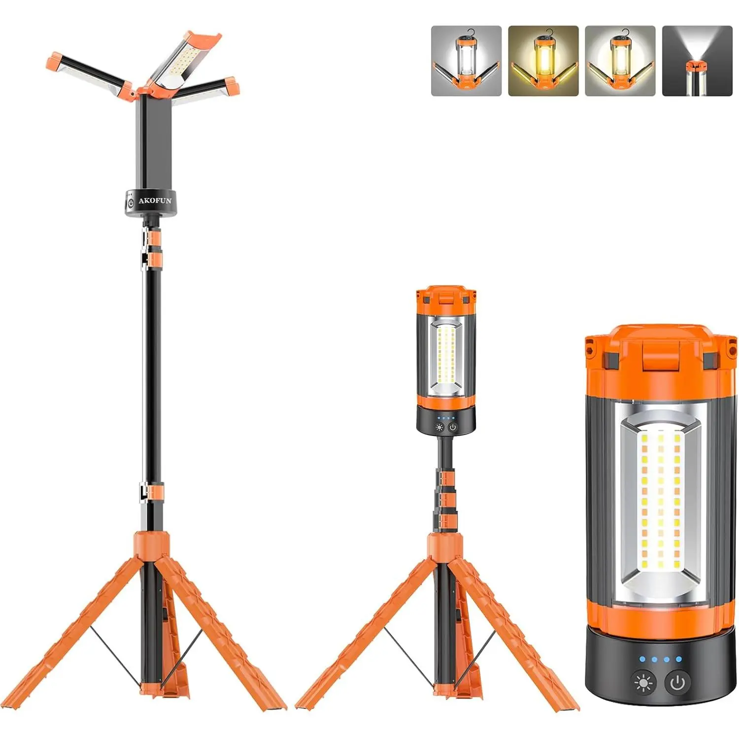 12000mAh Camping Light with Stand, Portable Rechargeable Work Light| 10000 Lumen Dimmable Cordless Work Light with 3 LED Lamp Heads, Magnetic Emergency Flashlight with 79" Detachable Tripod