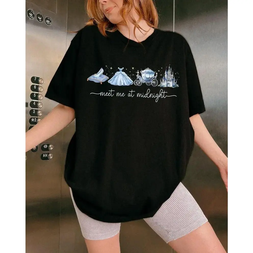 Comfort Colors Meet Me at Midnight T-Shirt, Fairytale Carriage Inspired Tee, Magical Princess Party Graphic TShirt, Cute Girls Trip Womenswear Cotton