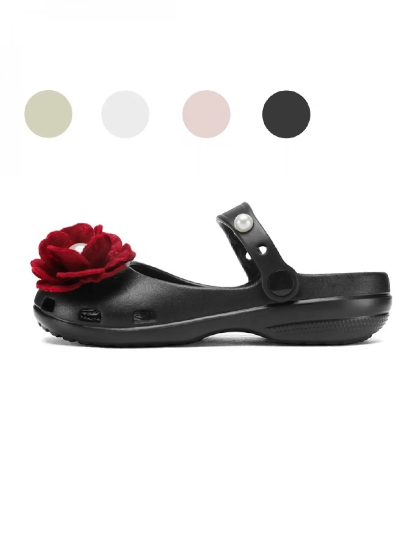 Women's Vintage Red Flower Pearl Dual-wear Clogs, Light Shock-absorbing Breathable Closed Toe Slides For Dorm Life, Household Use & Short Trips