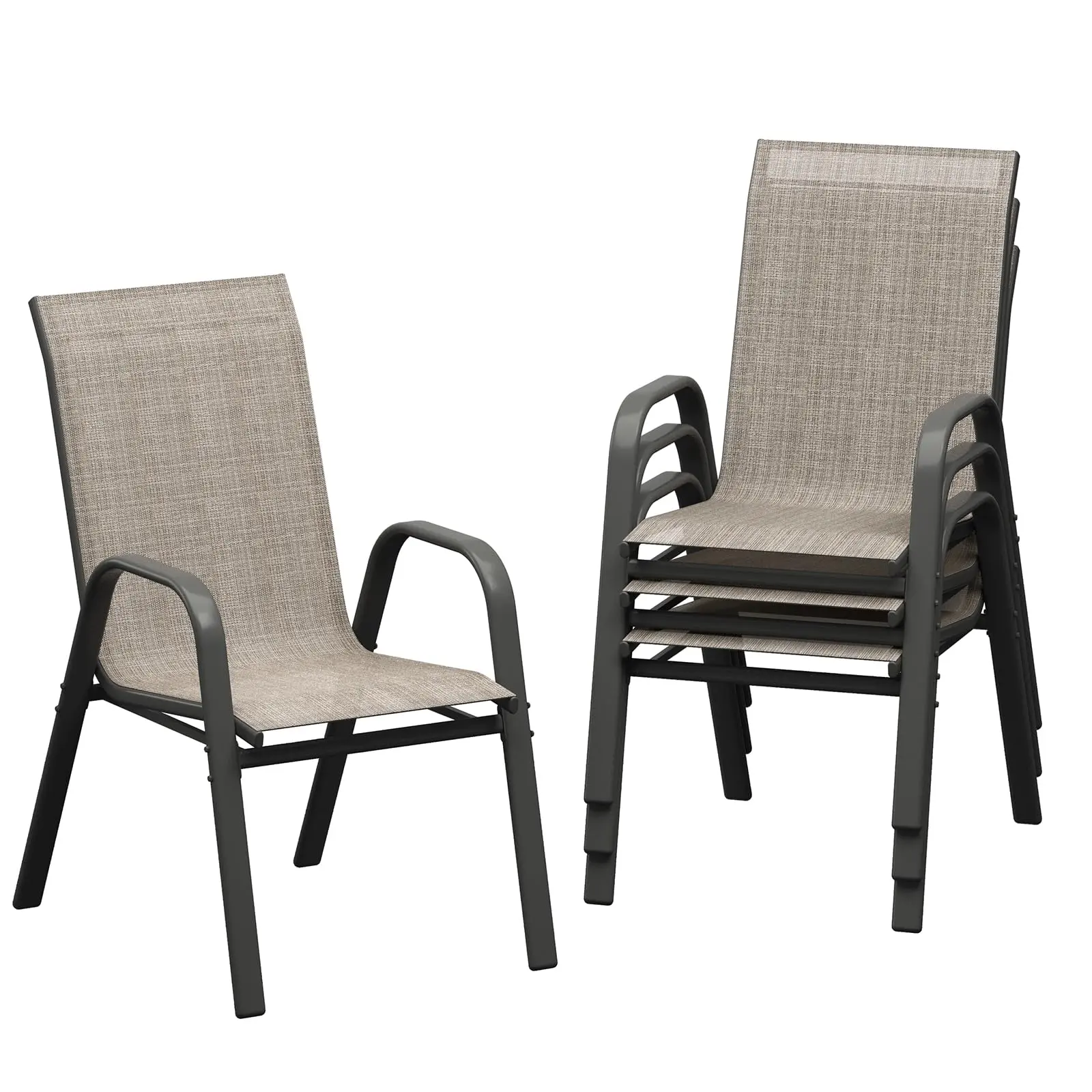 Set of 4 Stackable Outdoor Patio Dining Chairs, High Back All-Weather Textilene Fabric Stacking Chairs For Backyard Poolside Garden Balcony
