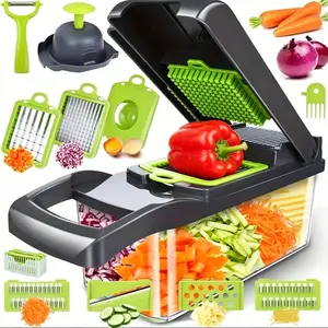 16-in-1 Kitchen Vegetable Cutter Chopper,Duty Onion Chopper Dicer with Clear Storage Container,Multi Blade Mandoline Slicer Shredder Grater,Vegetable Fruit Cutting Tool for Potato Tomato,Egg Separator, Must Have Cooking Prep Accessory to Save Time