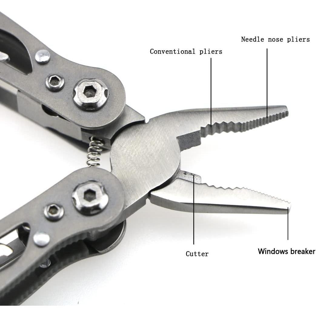 Small Multitool Pliers,Outdoor Pocket Multitools Mini Pliers, Gifts for Mens, Boys, Birthdays, Christmas, , 15 In 1 Stainless Steel Accessible Tools(Grey)
