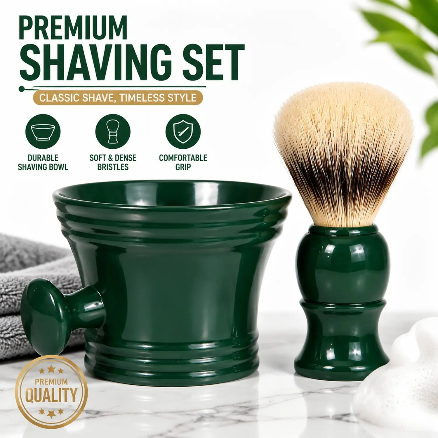 Men’s Shaving Kit with Bowl and Brush, Classic Wet Shave Set with Soft Bristle Brush for Rich Lather, Beard Grooming and Facial Care, Premium Grooming Gift for Men