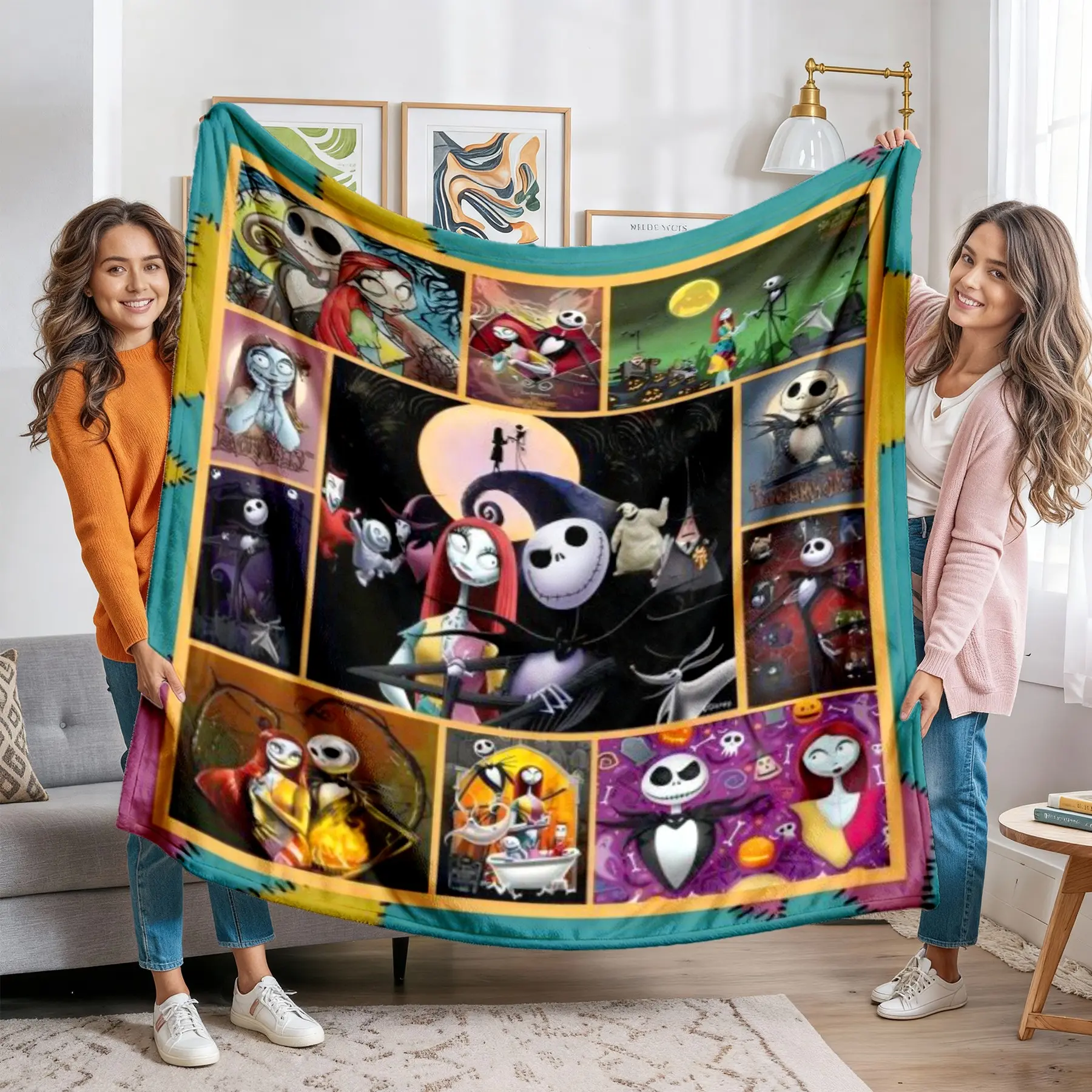 1 PC 🎃 The Nightmare Before Christmas Jack & Sally Blanket! Soft fleece for couch movie night, bedroom decor, reading & college dorm 🖤 Epic Xmas, Halloween & Birthday gift for fans! 🎁
