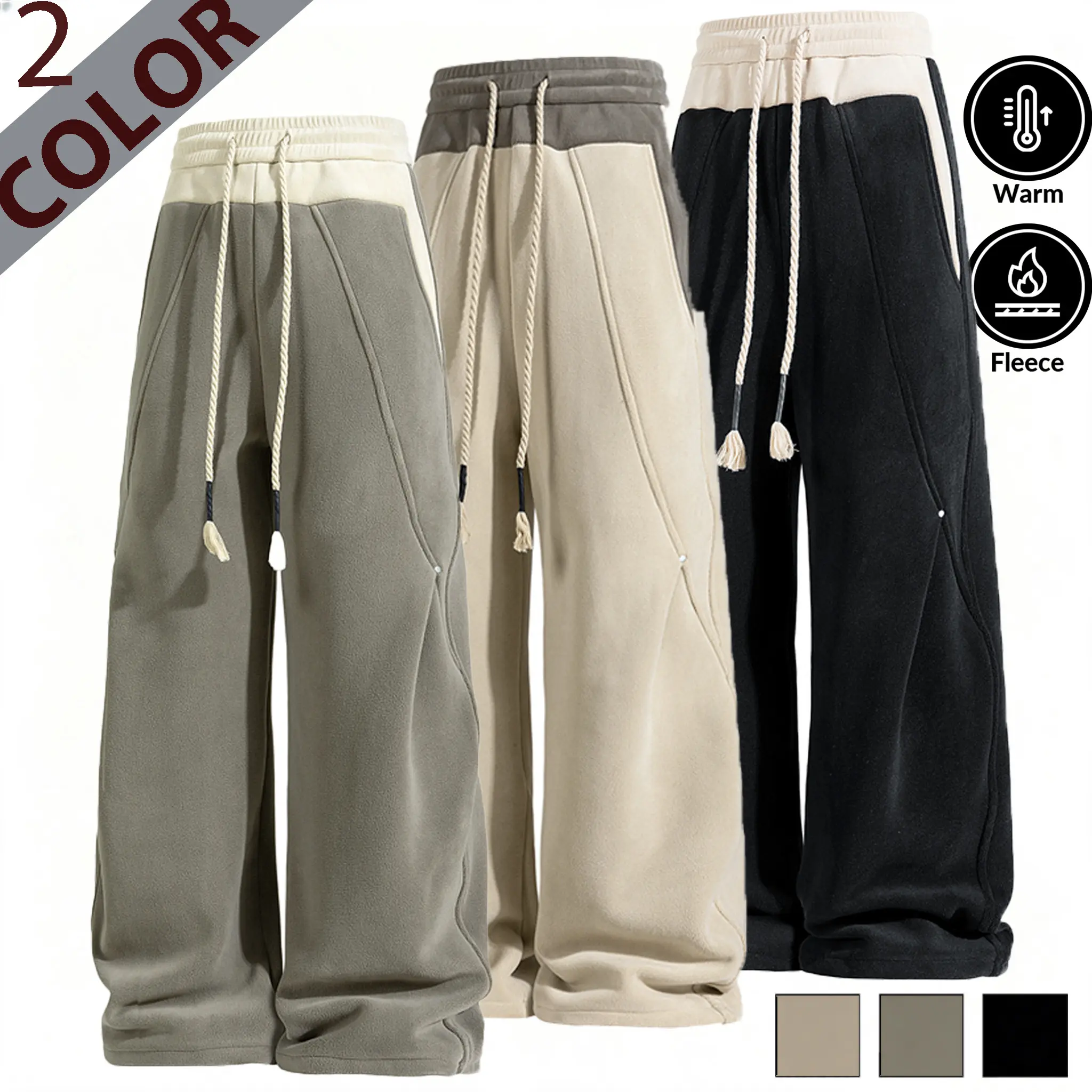 2026 Autumn Winter Premium Fleece Lined Men’s Sweatpants, Thick Lamb Fleece & Granular Polar Fleece Warm Loose Versatile Casual Sports Trousers