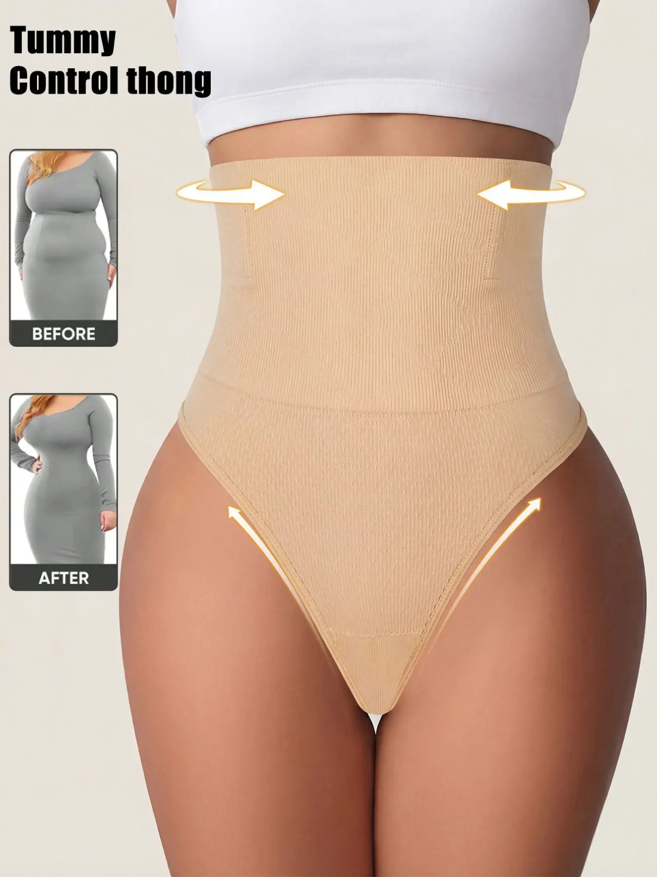 Women's High-Waisted Seamless Thong, Smooth Tummy Control Shapewear Underwear, Slimming Design, Comfortable and Fashionable, All Seasons Wear