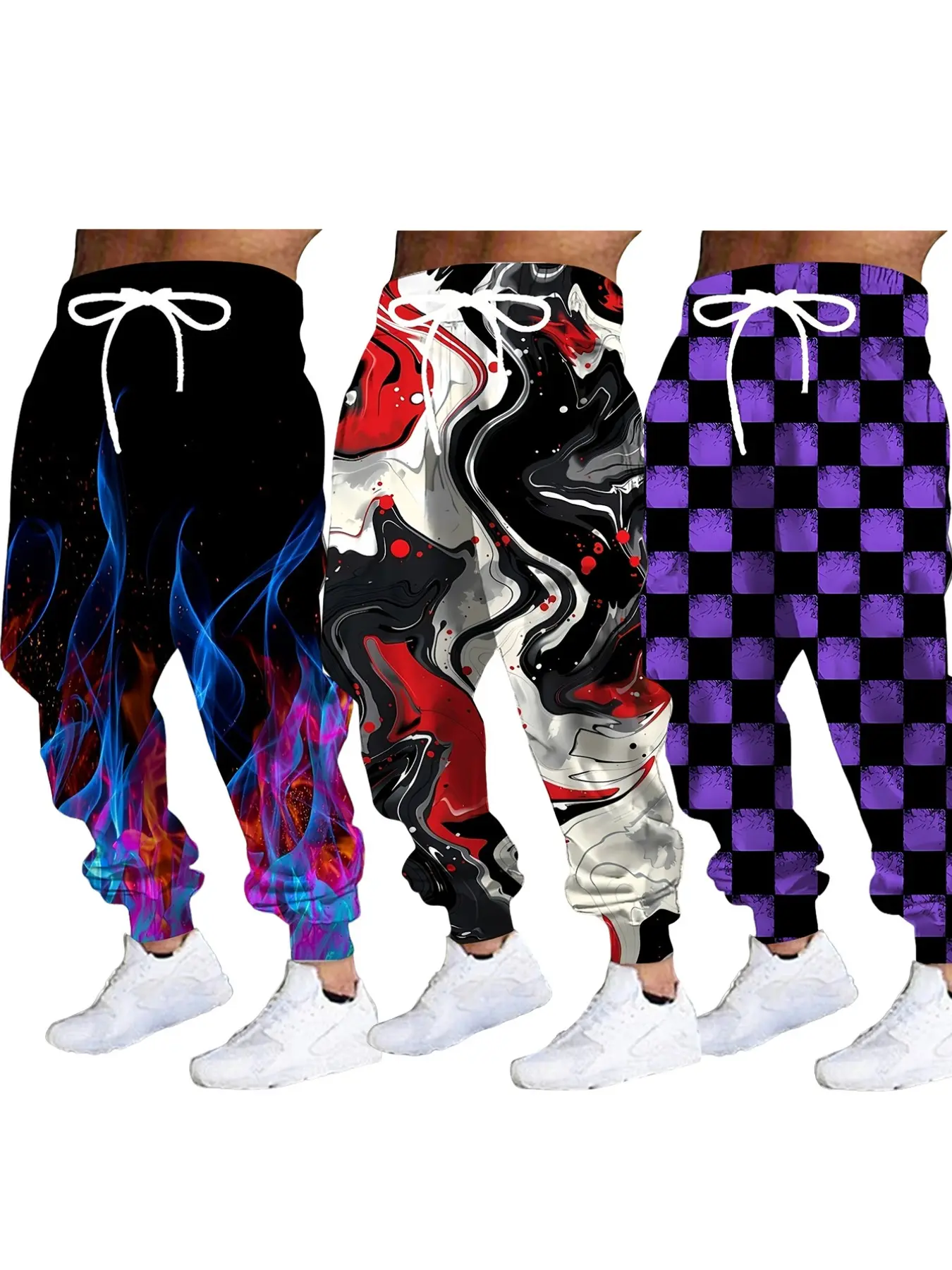 Vibrant Flame Marble Pattern Sweatpants, Trendy Daily Casual Sportswear, Fitted Ankle-Length Long Pants, All-Season Comfortable Wear