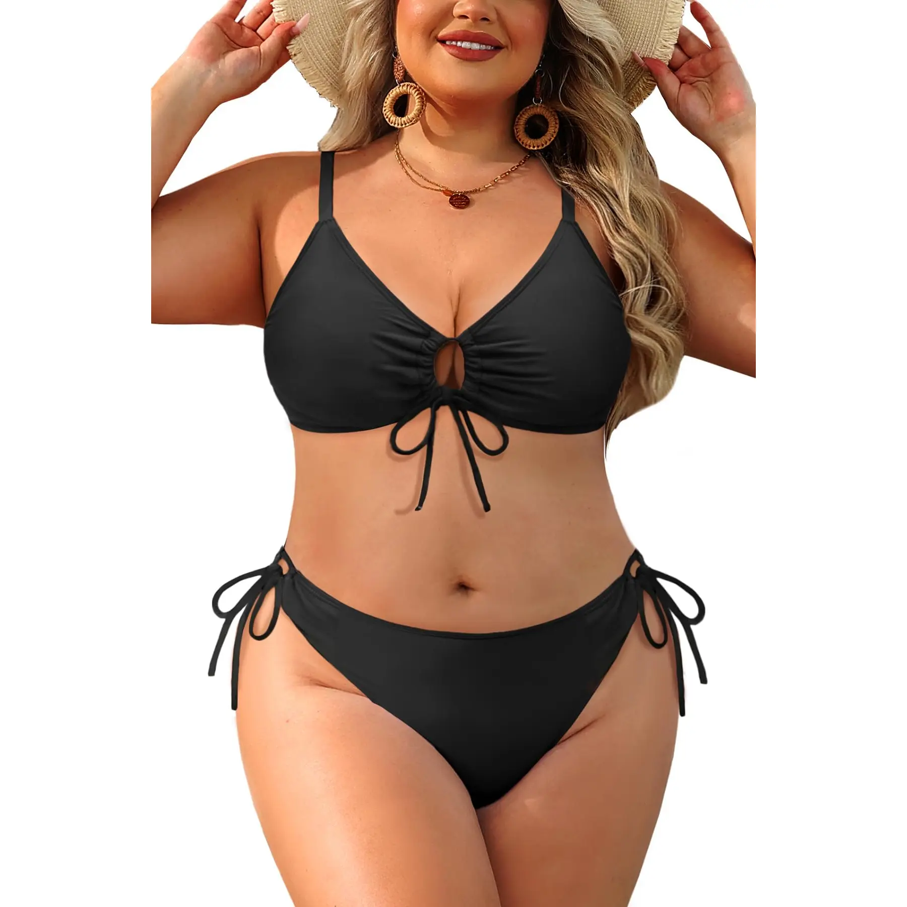 Daci Women's Plus Size Triangle Bikini Set, Sexy Tie Front Two-Piece Swimsuit