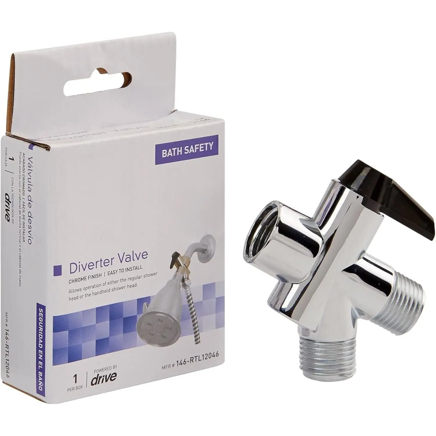 Diverter Valve for Handheld Shower , Chrome Plated Finish, 1/2 in Threading, 1 Count