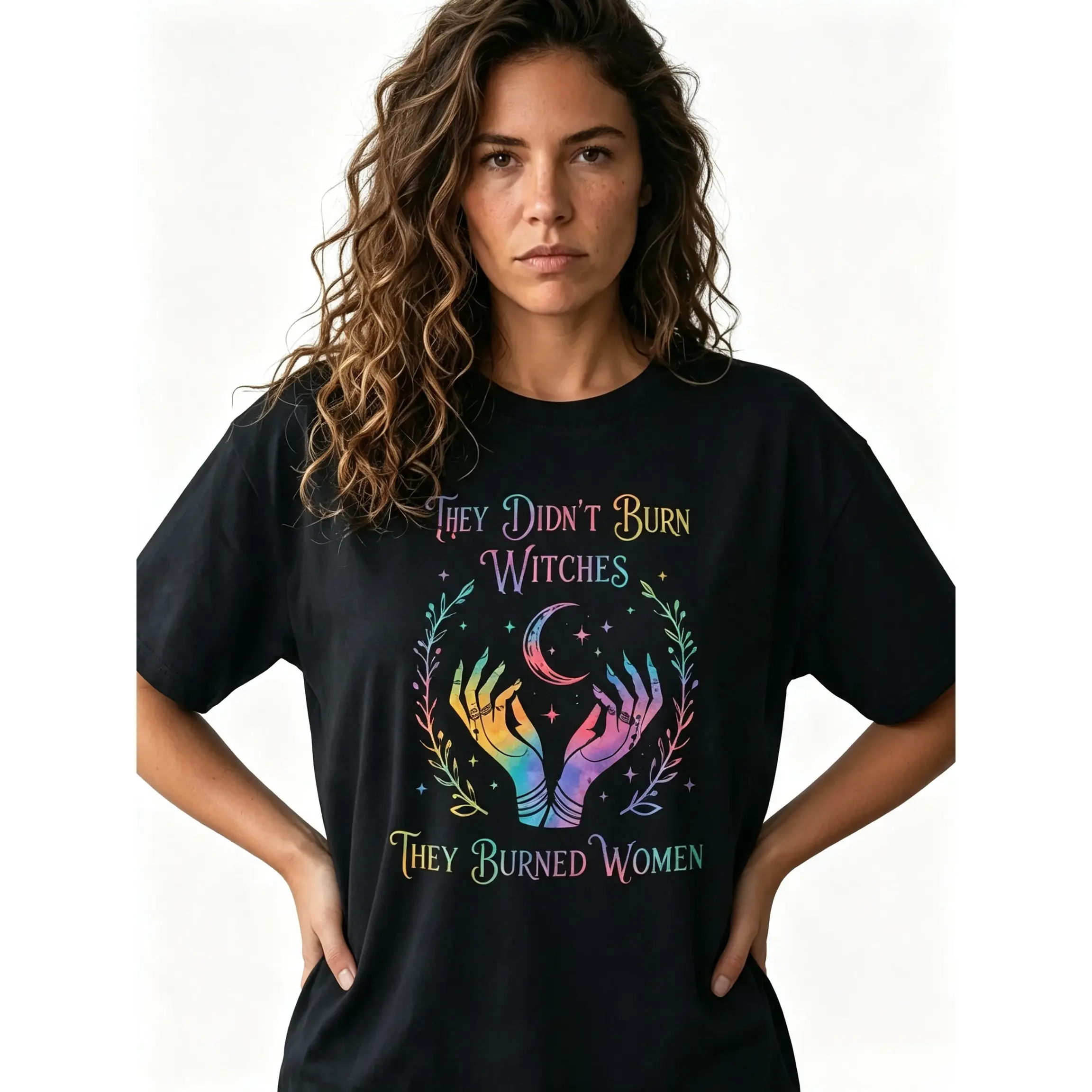 They Didn't Burn Witches Shirt Women Feminist Graphic Tee Plus Size Mystical Moon Top