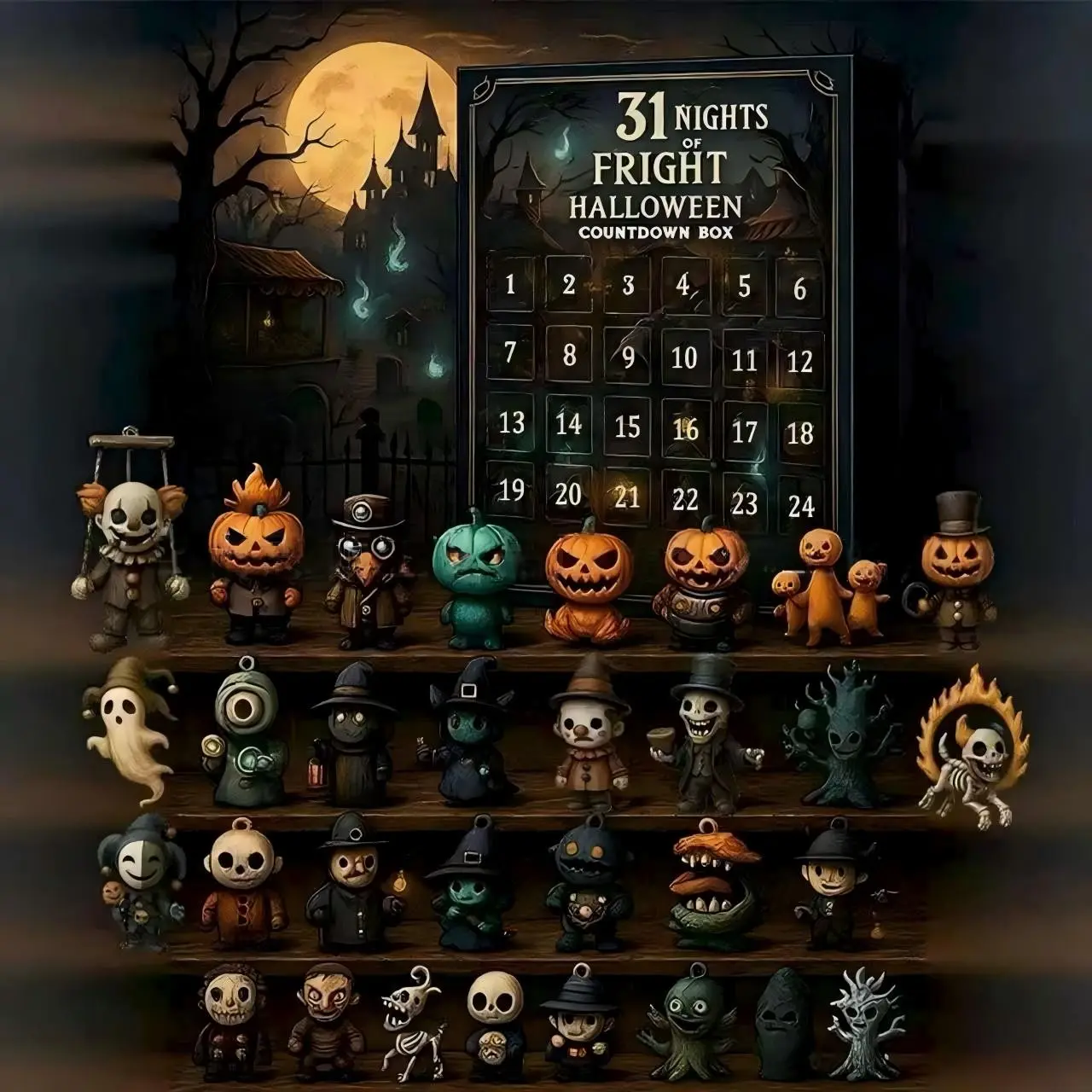 Halloween Countdown Box with Figures, 31 Nights of Scary Fun, Halloween Advent Calendar, Blind Box, Festive Holiday Gift