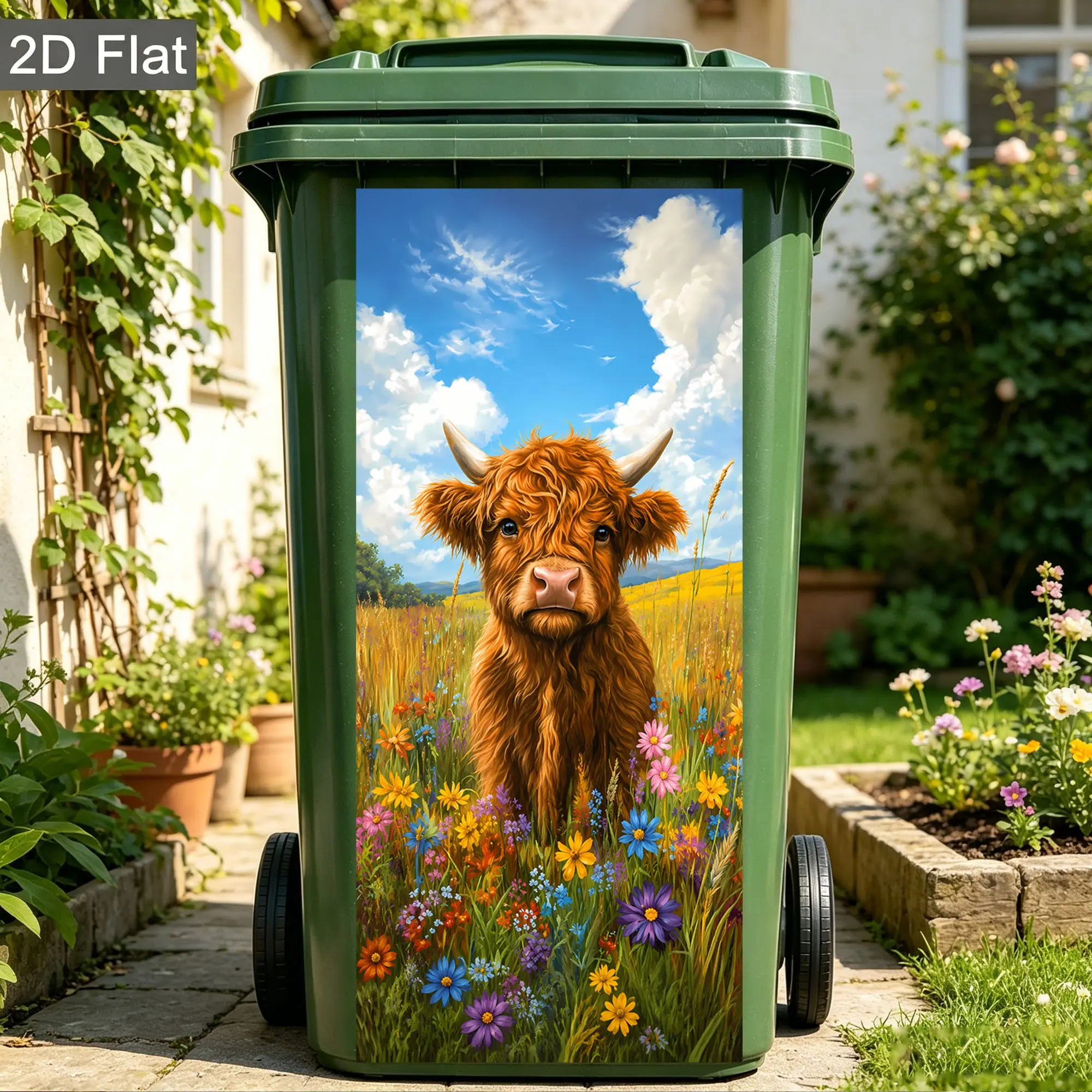 Fun Highland Cow Trash Can Decal, UV-Resistant Self-Adhesive Vinyl Sticker, Aesthetic Stickers, DIY Decoration for Kitchens, Patios, Garages