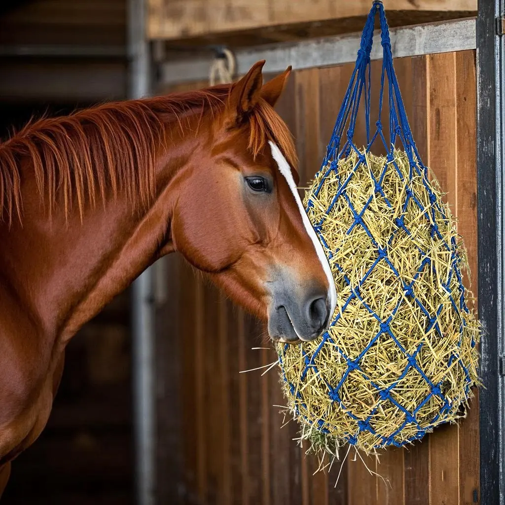 Hay Net Bag for Horses Cattle Sheep, Slow Feeding Hay Net with Handle, Digestive Aid Hay Bag, Durable Animal Feed Container, Supplies