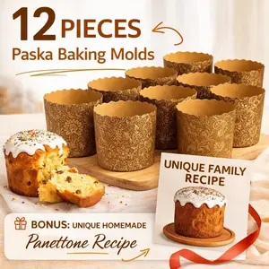 12 oz 12 Pack Non-Stick Easter Bread Paper Baking Molds W 4.3" x H 3.4" Oven & Microwave Safe Brown Elegant Design with Bonus Family Recipe
