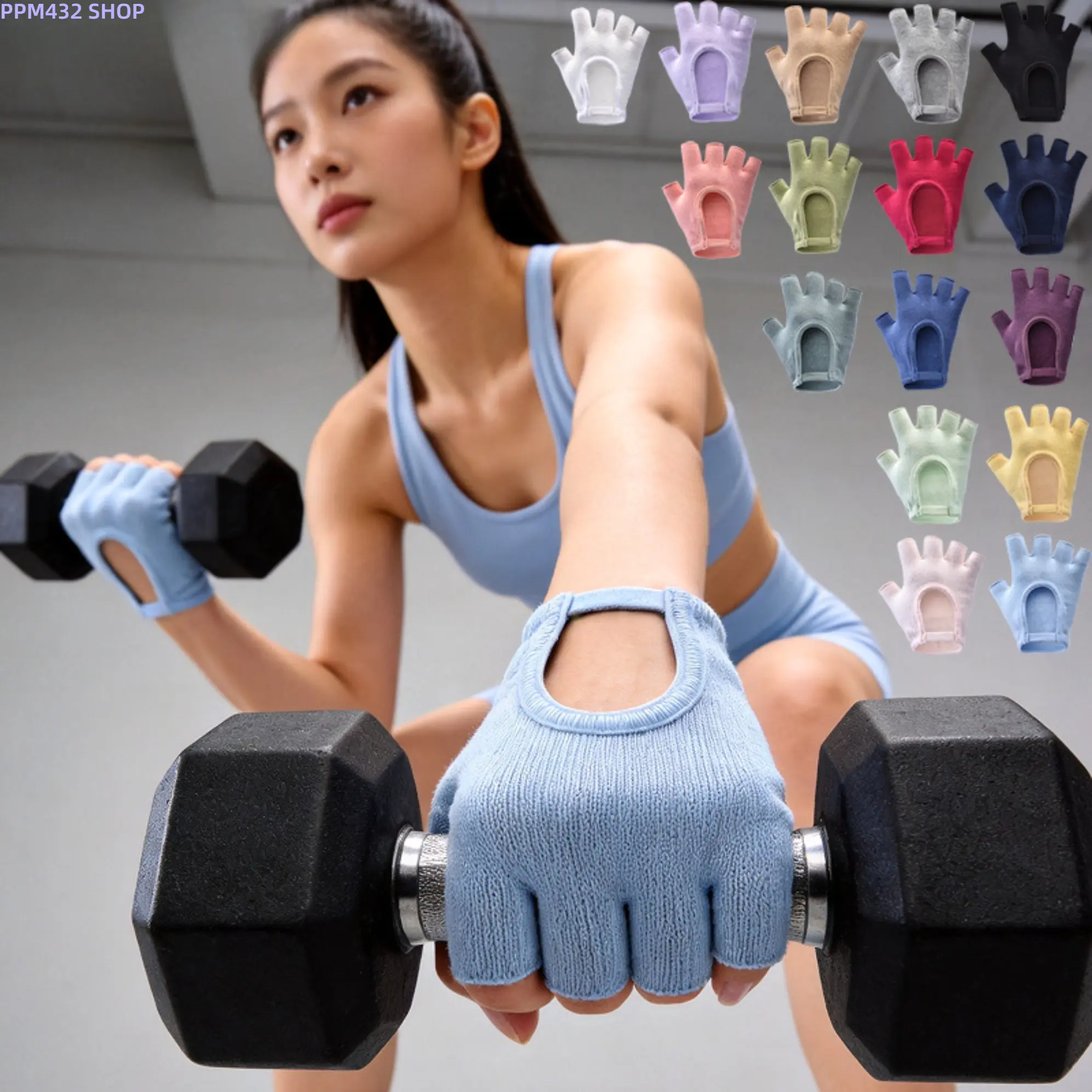 2 Pairs Women's 5-Finger Fitness Gloves, Stretch Cotton Workout Gloves for Yoga, Pilates, Dumbbells and Kettlebell Training, Hand Protection for Grip and Callus Prevention