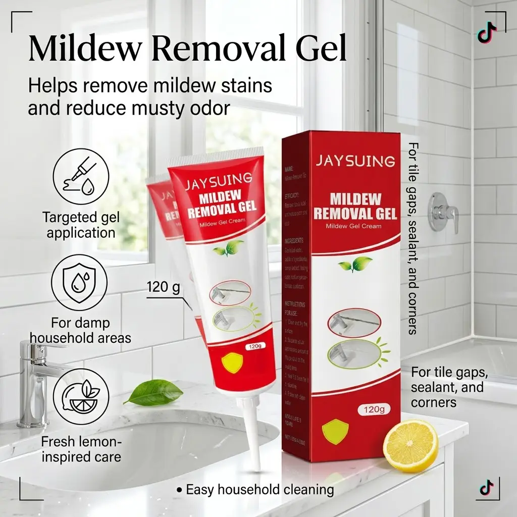 Mold Stain Remover Gel, Mildew Stain Cleaner for Bathroom, Kitchen, Ceiling, Walls, Tile, Grout, Sink Area, Shower Corners, Black Stains, Musty Odor Care, Dirt, Grime, Lemon Scent, Household Surface Cleaning and Daily Home Maintenance Use