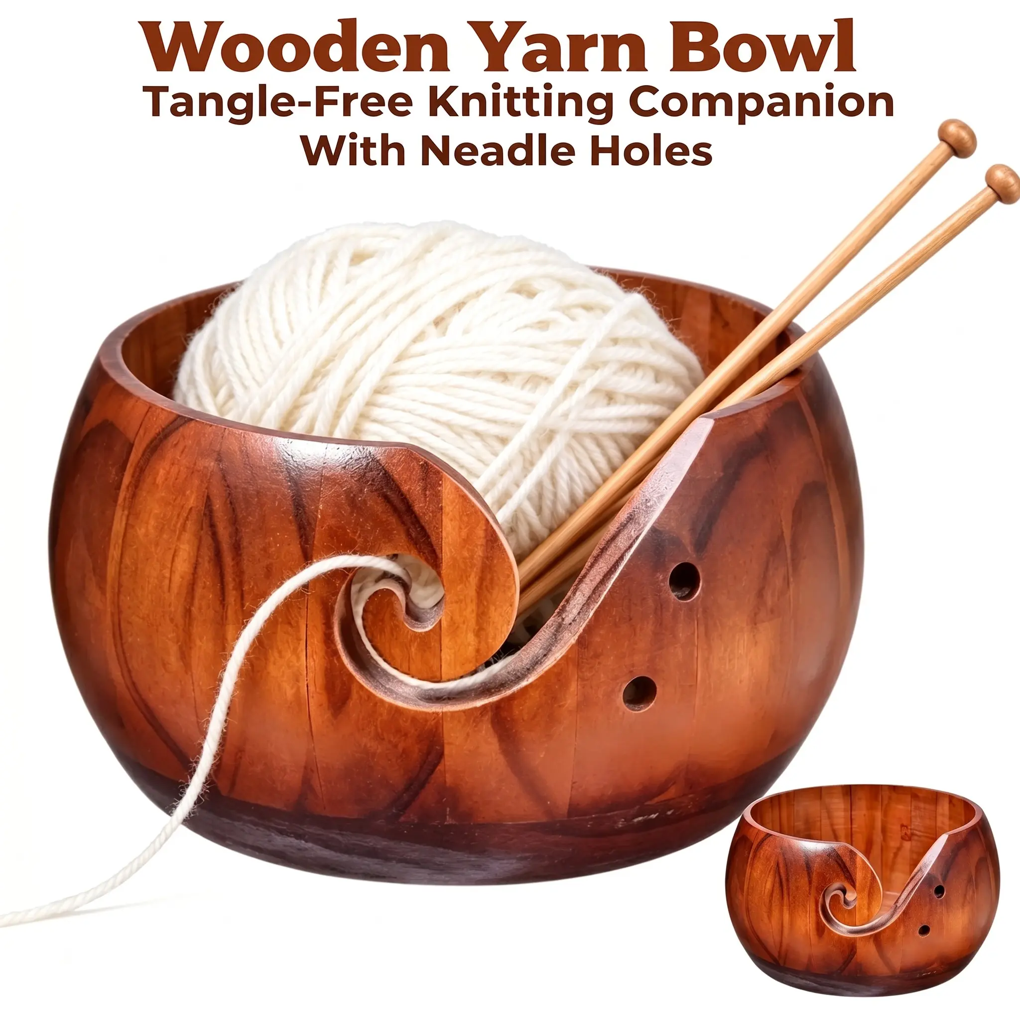 Handmade Wooden Yarn Bowl, 1 Count Knitting Crochet Yarn Ball Holder, Household Creative Knitting & Crochet Tool Organizer, Crocheting Supplies-YY0